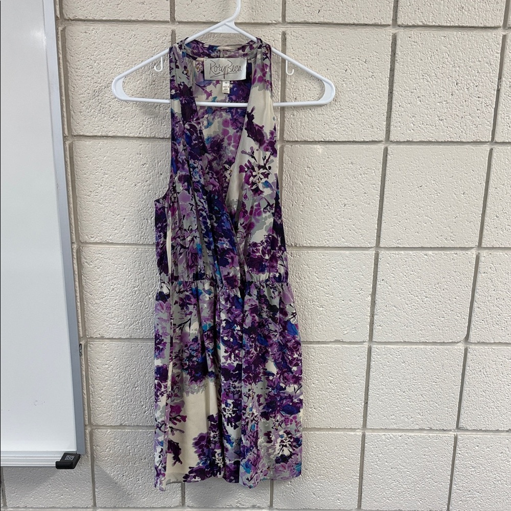 Rory Beca Silk Purple and Cream Floral Mini Dress XS